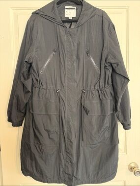 a new day Black Hooded Drawstring Anorak Rain Coat